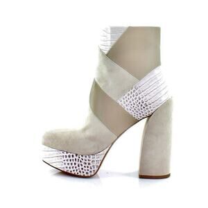 Vince Camuto Platform Ankle Boot Sz 7.5 Gilisama Beige Leather Block Heel New